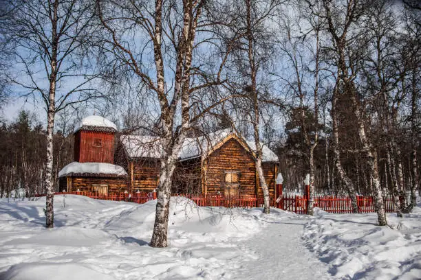 Lake Pielpajärvi Wilderness Church, the oldest Sami church in Inari, Lapland