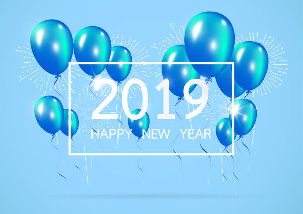 istock Happy new year 2019 with creative blue balloon concept on pastel blue background. minimal concept. Vector Illustration 1004644366