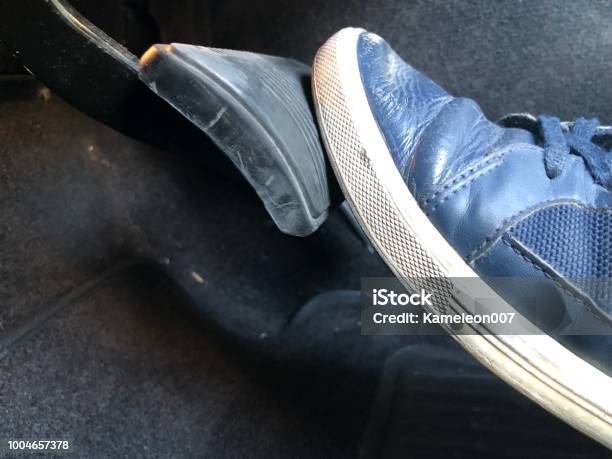 Foot On The Brake Stock Photo - Download Image Now - Gas Pedal, Car, Foot -  iStock