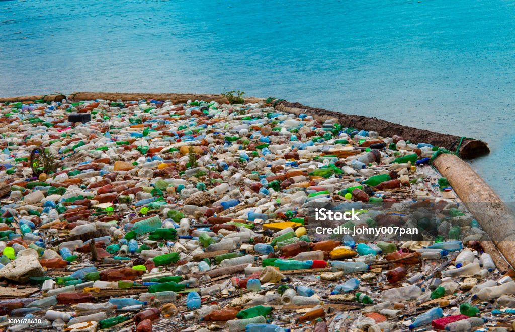 lake pollution lake pollution with plastic bags in the water Sea Stock Photo