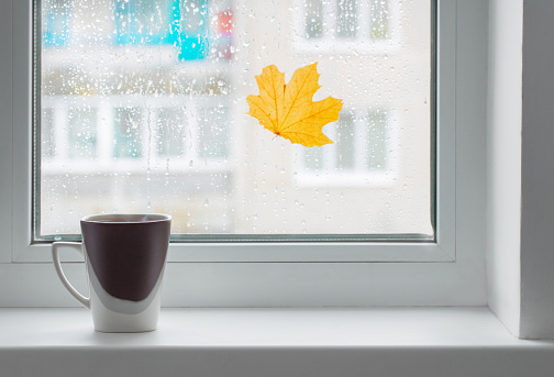 cup of coffee on windowsill