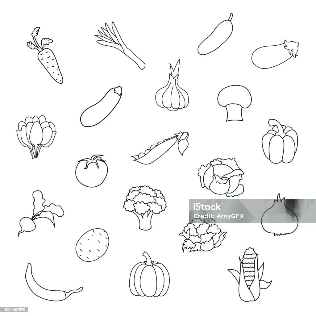 Vector Set Of Fresh Organic Vegetables For Kids Drawing Child ...