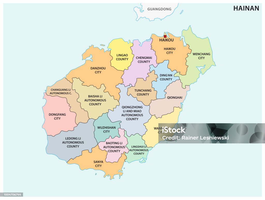 海南行政和政治地圖, 中國 - 免版稅海南島圖庫向量圖形