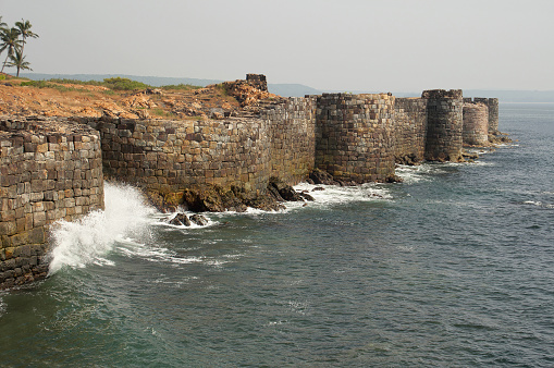 Walls and bastions of Sindhudurg fort, district Sindhudurg, Maharashtra, India