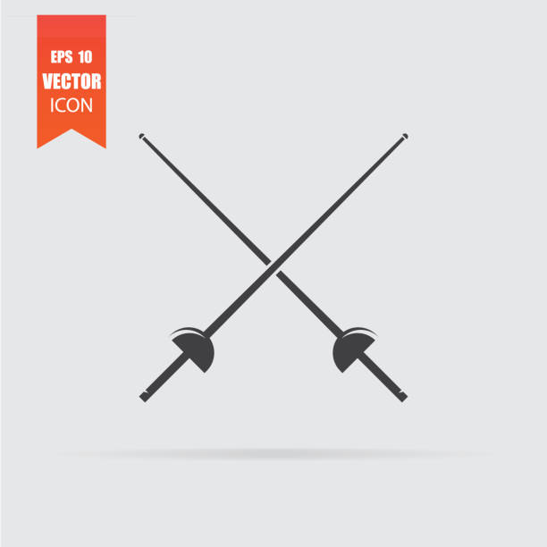 Fencing icon in flat style isolated on grey background. Fencing icon in flat style isolated on grey background. For your design, logo. Vector illustration. fencing sport stock illustrations