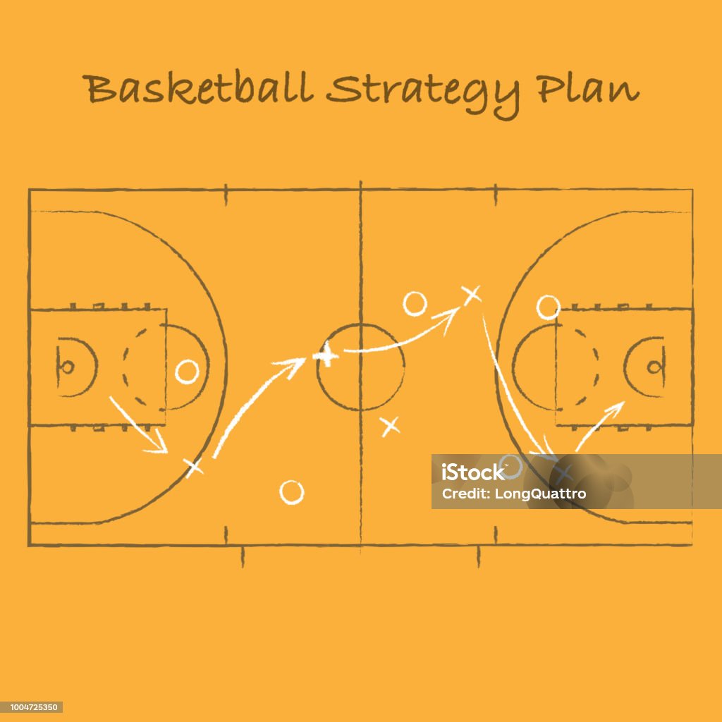 Basketball strategy background Sport strategy on orange background with basketball court Sport stock vector