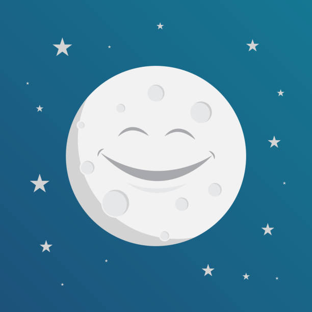 szczęśliwy uśmiechnięty księżyc - computer graphic image characters full stock illustrations