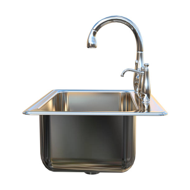 3d illustration kitchen sink on white - sink domestic kitchen kitchen sink faucet imagens e fotografias de stock