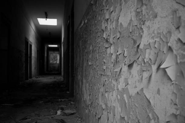 istock Interior of an abandoned building in black and white 1004772418