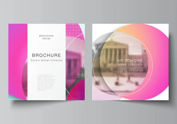 Vector illustration of The minimal vector illustration of editable layout of two square format covers design templates for brochure, flyer, magazine. Creative modern bright background with colorful circles and round shapes