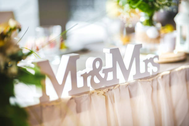 istock Wedding table decoration - Mr and Mrs sign. 1004778420