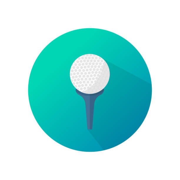 ilustrações, clipart, desenhos animados e ícones de design plano do desporto de golfe no ícone vector de fundo azul. - tee box