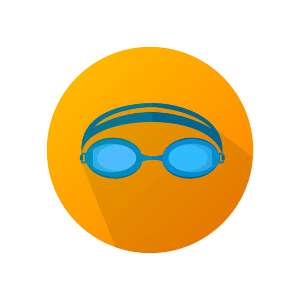 flache bauform von schwimmen sport auf orangem hintergrund vektor icon. - swimming goggles stock-grafiken, -clipart, -cartoons und -symbole