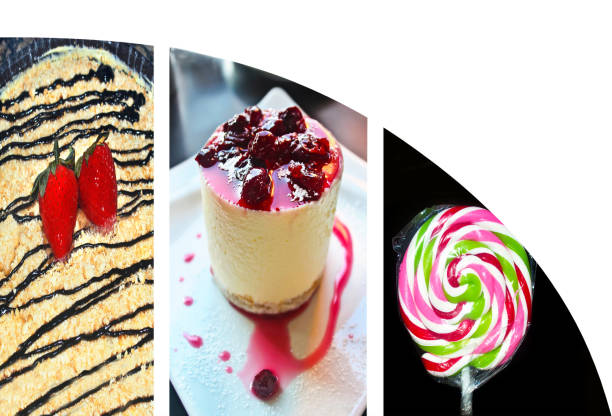istock sweet dessert collage with cheesecake lollipop and cake - white space for text - restaurant menu catalogue 1004781410
