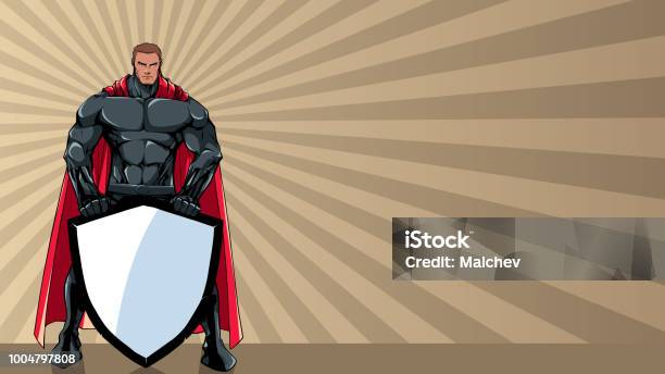 Superhero Holding Shield Ray Light Background Stock Illustration - Download Image Now - Shield, Superhero, Men