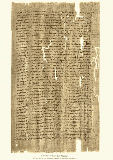 ilustrações de stock, clip art, desenhos animados e ícones de ancient manuscript from aristotele's state of the athenians - manuscript