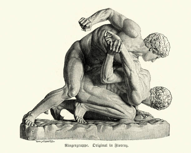 statua starożytnych zapaśników - greco roman stock illustrations