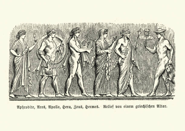 古代の神々 オリンパスのアフロディーテ、アレス、アポロ、ヘラ、ゼウス、エルメス - apollo greek god ancient greece greek culture点のイラスト素材／クリップアート素材／マンガ素材／アイコン素材