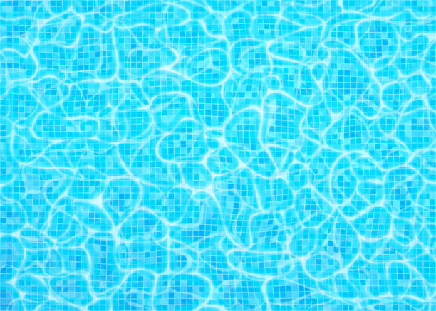 Swimming pool bottom vector background, ripple and flow with waves. Summer aqua water pattern with digital tiles. Texture of sea, ocean surface. Top view Swimming pool bottom vector background, ripple and flow with waves. Summer aqua water pattern with digital tiles. Texture of sea, ocean surface. Overhead top view swimming pool background stock illustrations