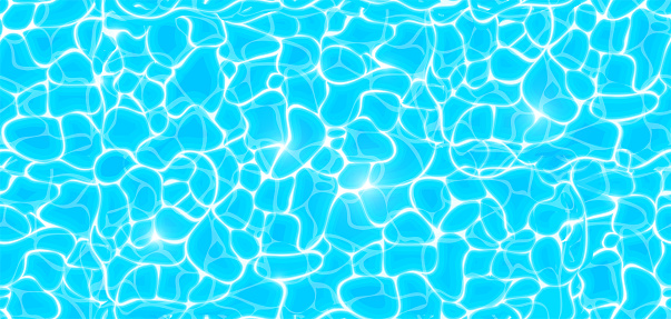 Water pool texture bottom vector background, ripple and flow with waves. Summer blue aqua swiming seamless pattern. Sea, ocean surface. Overhead top view