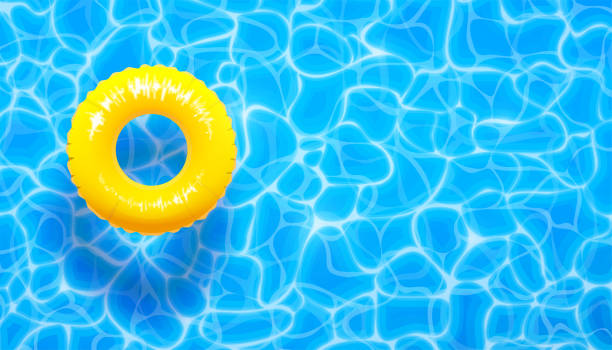 ilustraciones, imágenes clip art, dibujos animados e iconos de stock de agua piscina verano fondo con anillo flotador de piscina amarillo. fondo con textura aqua azul verano - verano