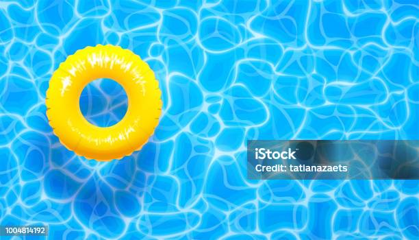 Water Pool Summer Background With Yellow Pool Float Ring Summer Blue Aqua Textured Background Stock Illustration - Download Image Now