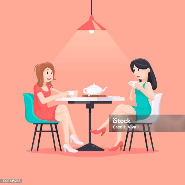 Beautiful Women In A Cafe Illustration In Pastel Colors Girlfriends Friendship Concept Art Friendship Day Poster Female Friendship Stock Illustration - Download Image Now