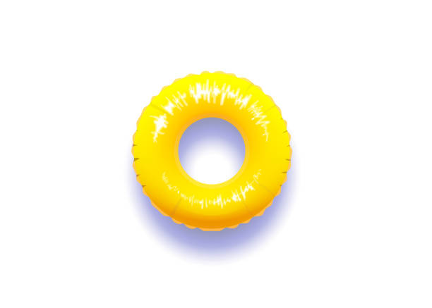 gelbe pool schwimmen mit echten schatten in weißen hintergrund isoliert - inner tube inflatable isolated toy stock-grafiken, -clipart, -cartoons und -symbole