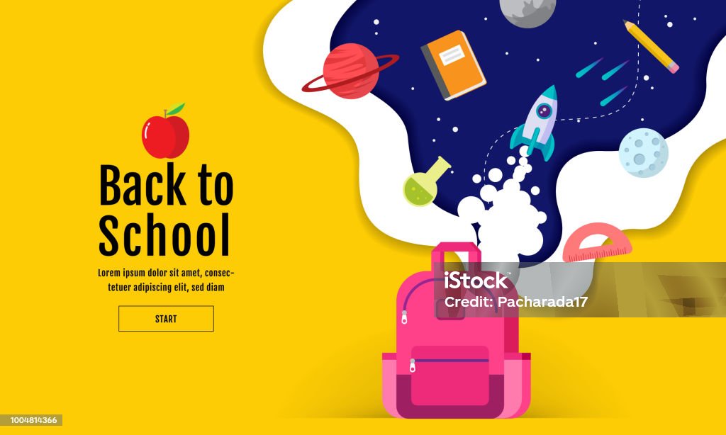 torna a scuola vendita banner, poster, design piatto colorato, vettore - arte vettoriale royalty-free di Educazione