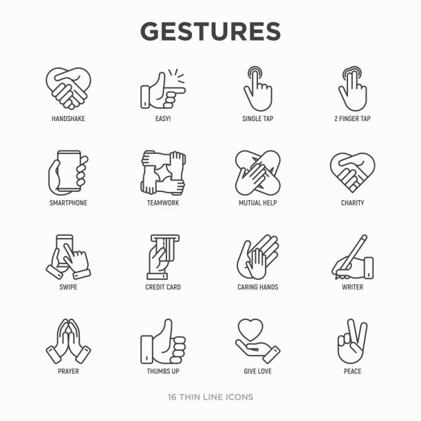 Hands gestures thin line icons set: handshake, easy sign, single tap, 2 finger tap, holding smartphone, teamwork, mutual help, swipe, insert credit card, prayer, thumbs up. Modern vector illustration. Hands gestures thin line icons set: handshake, easy sign, single tap, 2 finger tap, holding smartphone, teamwork, mutual help, swipe, insert credit card, prayer, thumbs up. Modern vector illustration. digital native stock illustrations