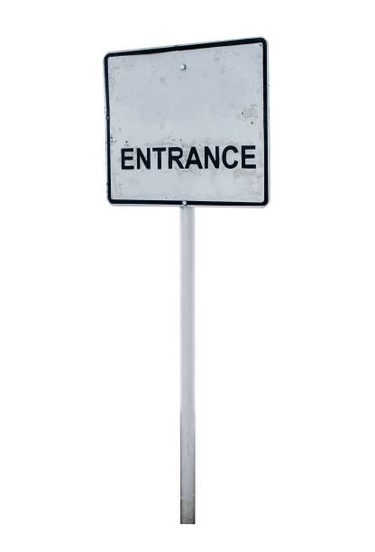 istock entrance sign on pole isolated on white background ready for your design with Clipping Path 1004821782