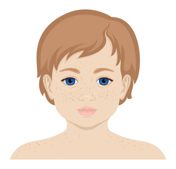 Little girl with freckles A little blue-eyed girl with freckles on her face and shoulders freckle stock illustrations