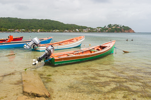 La Caravelle, Martinique, France - 23 July 2017: Colorful fishing boats in Tartane, Presqu'ile de la Caravelle, Martinique