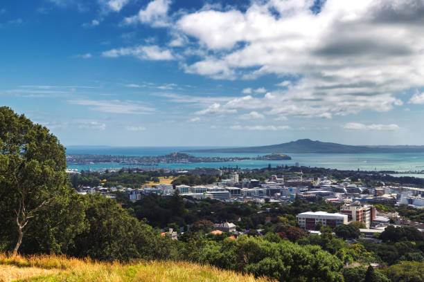 istock Auckland suburbs and Rangitoto island view from Mount Eden 1004853172