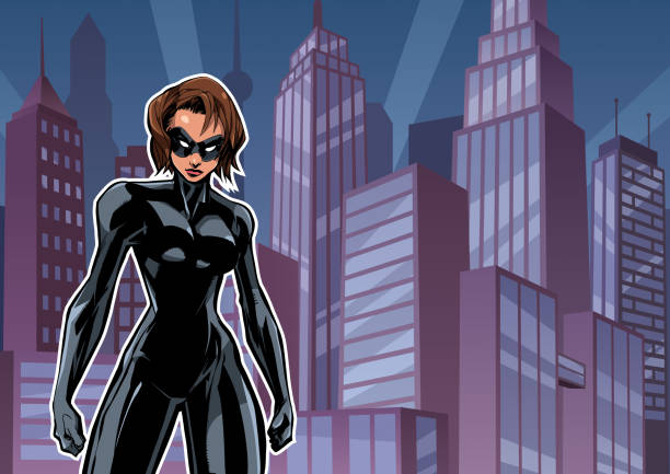 ilustrações, clipart, desenhos animados e ícones de cidade de modo de batalha de super-heroína - sex symbol female women cartoon