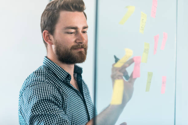 istock Businessman writing new ideas on adhesive notes in the office 1004862382