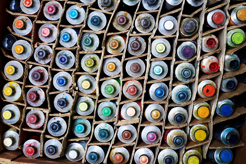 High angle view of Colorful Paint Tubes
