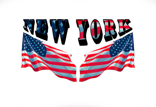 istock new york and two american flags on a white background. 1004871960