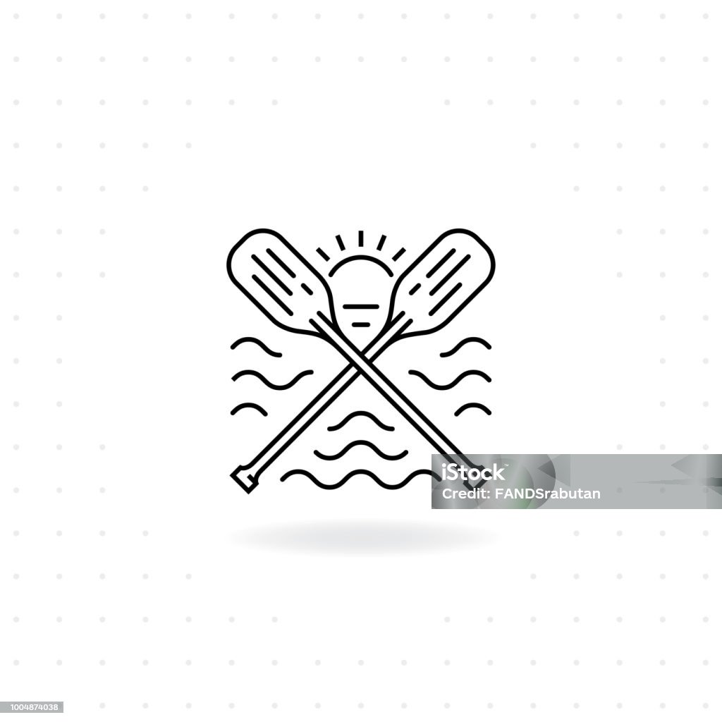 Paddles icon Paddles icon, Black thin line crossed canoe paddles icon with shadow, Boat oars vector for symbol of water sport and outdoor activities, River raft, kayak, canoe, paddles, life vest Oar stock vector