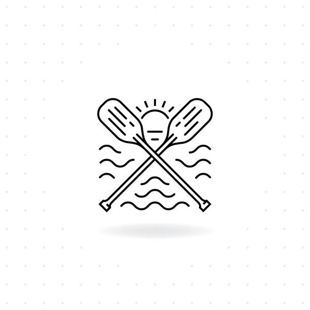 Paddles icon Paddles icon, Black thin line crossed canoe paddles icon with shadow, Boat oars vector for symbol of water sport and outdoor activities, River raft, kayak, canoe, paddles, life vest using a paddle stock illustrations