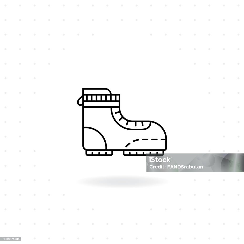 Hiking boots icon Hiking boots icon, Black thin line Boots icon with shadow, Vector of Boot for camping and outdoor activities Adventure stock vector