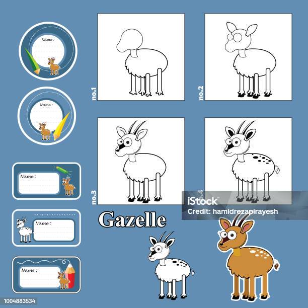 Step By Step Drawing Tutorial Visual Game For Kidsfunny Animals And Tags  And Labelshow To Draw A Gazelle Stock Illustration - Download Image Now -  iStock