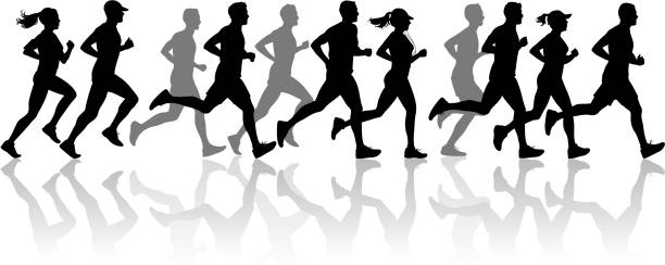 runner-silhouette - shadow men silhouette people stock-grafiken, -clipart, -cartoons und -symbole