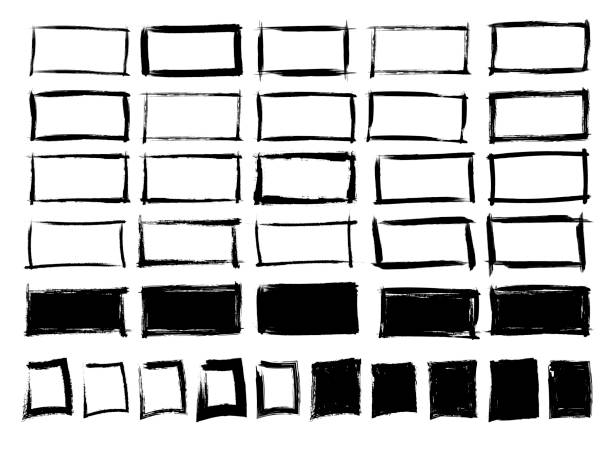 ilustrações de stock, clip art, desenhos animados e ícones de set of hand drawn frames. empty and full frames. vector - rectangle