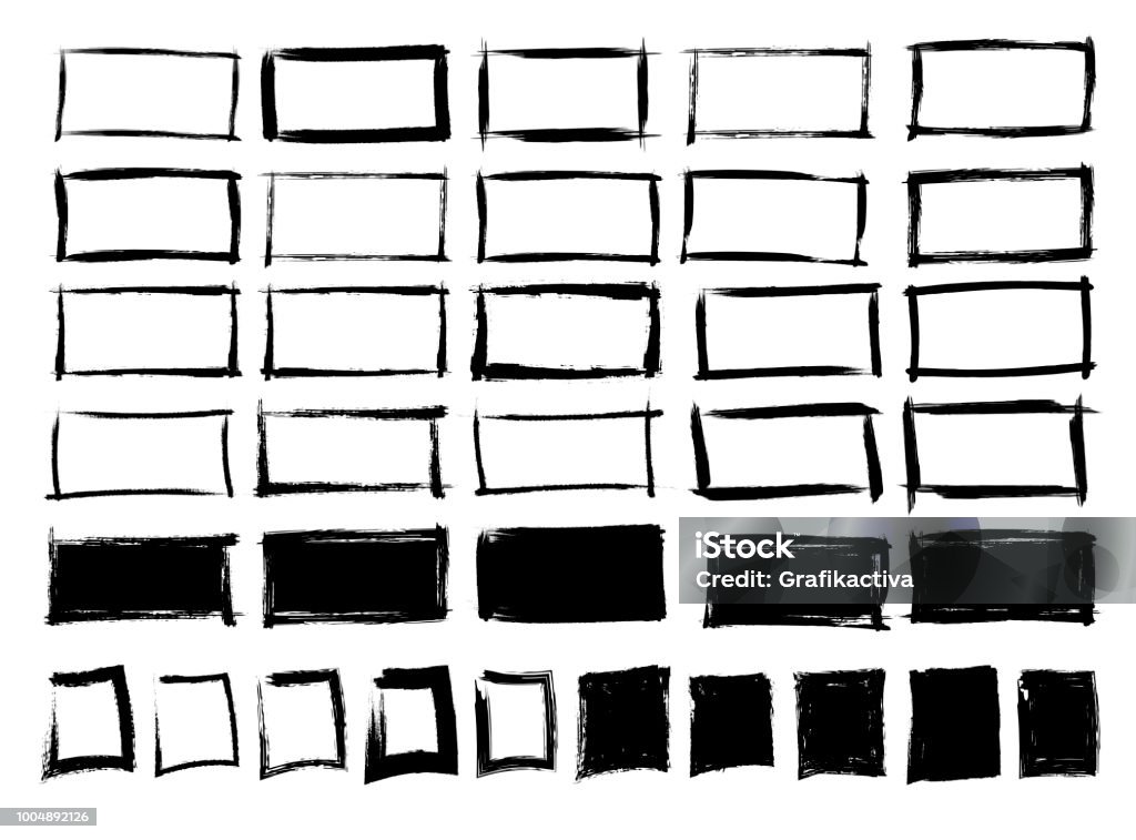Set of hand drawn frames. Empty and full frames. Vector Set of hand drawn frames. Empty and full frames. Strokes, lines painted by hand. Vector Box - Container stock vector