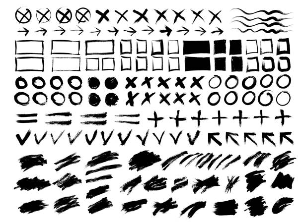 Collection of strokes, spots, circles, crosses, arrows, frames, signs, torn backgrounds and lines. Hand Drawn. Vector Collection of strokes, spots, circles, crosses, arrows, frames, signs, torn backgrounds and lines. Hand Drawn. Vector brush stroke alphabet stock illustrations