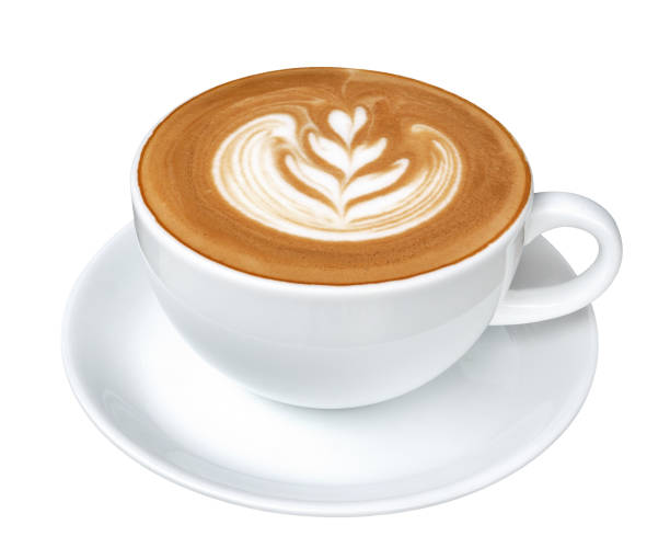istock Hot coffee cappuccino latte art isolated on white background, clipping path included 1004909428