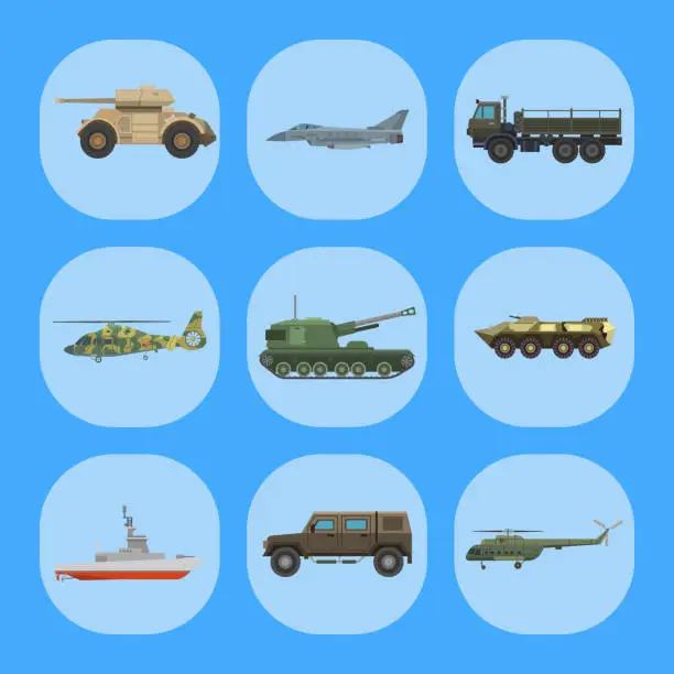 Vector illustration of Military transport vector vehicle technic army war tanks and industry armor defense transportation weapon illustration