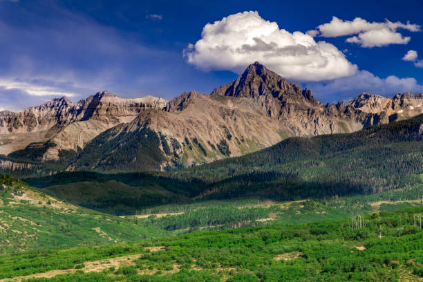 Mt Sneffels Mountains along the Dallas Divide tower alongside Mount Sneffels in Ouray County. ridgway stock pictures, royalty-free photos & images