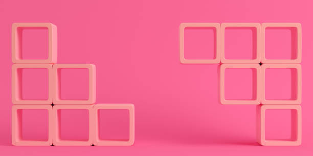 istock Empty square shelfs on bright pink background in pastel colors 1004922546